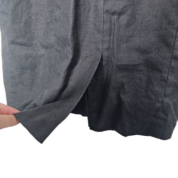 Vintage Linen Button Front Mandarin Collar Midi Dress‎ 80s-90s Women's S/M, 10 - Picture 9 of 14